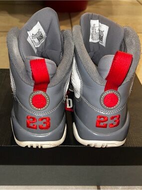 Jordan Kids Gray and Red High-Top Sneakers